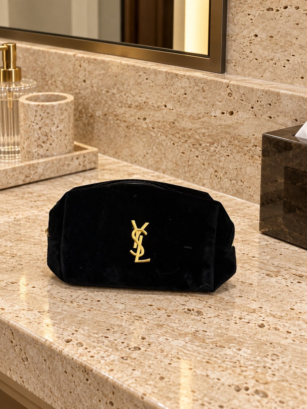 Yves Saint Laurent Black Velvet Makeup Bag | Makeup Essentials Pouch - Picture 5 of 6